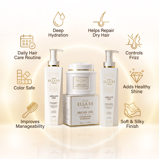 Ella Es Thalia Complete Hair Care System | Argan Oil Shampoo, Conditioner & Hair Mask Set | Deep Hydration & Repair | Sulfate Free | 800ml + 800ml + 500g