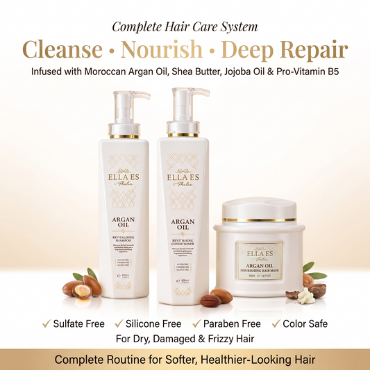Ella Es Thalia Complete Hair Care System | Argan Oil Shampoo, Conditioner & Hair Mask Set | Deep Hydration & Repair | Sulfate Free | 800ml + 800ml + 500g